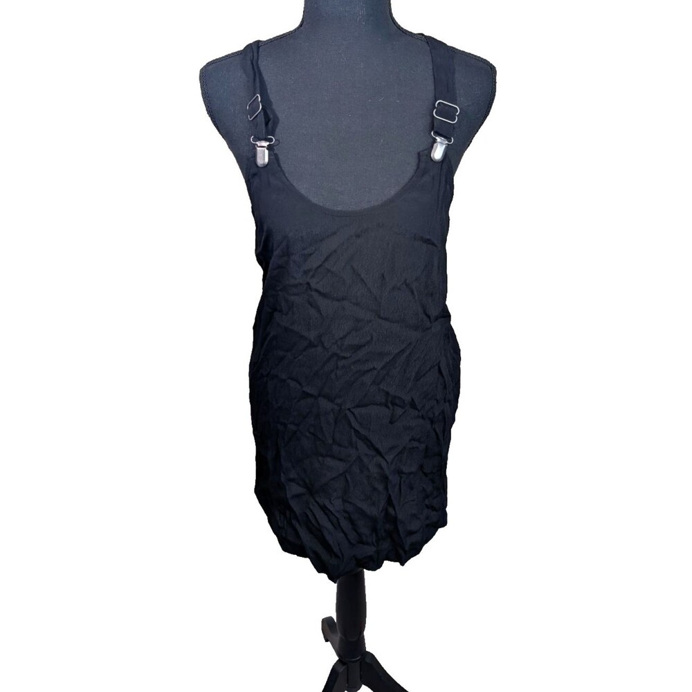 Silence + Noise Mini Dress Black Rayon Scoop Neck Adjustable Clip Straps XS